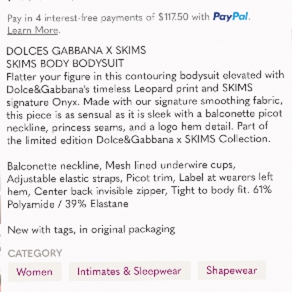 NWT Skims X Dolce Gabbana Bodysuit Black - Picture 8 of 8